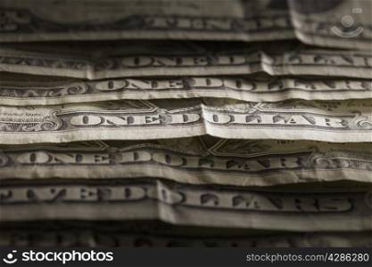Old US Dollar money in closeup. Very short depth-of-field.