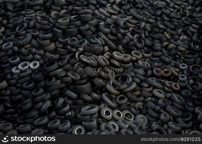 Old used car tires. A pile of black tires, abstract background. Neural network AI generated art. Old used car tires. A pile of black tires, abstract background. Neural network AI generated