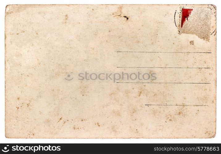 old used postcard. antique paper sheet isolated on white background