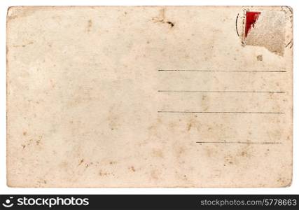 old used postcard. antique paper sheet isolated on white background
