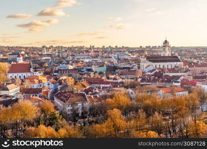 Old Vilnius town autumn panorama during the evening hours, Lithuania