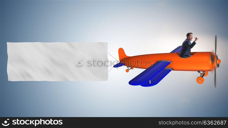 Old vintage airplane with banner ribbon