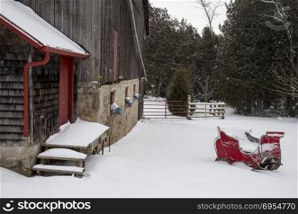 Old Vintage Barn and Sleigh Ontario Canada