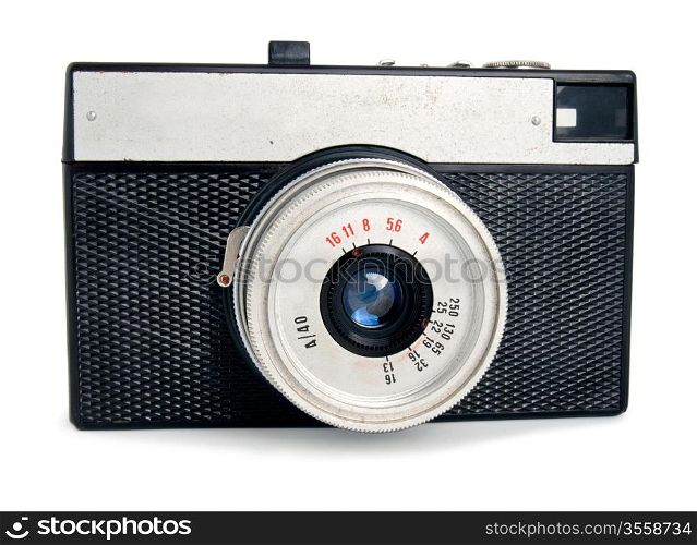 Old vintage entry-level camera isolated on white background
