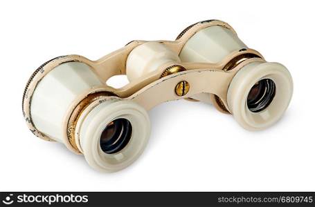 Old vintage pair of opera glasses isolated on white background