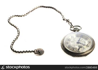old vintage pocket watch on white