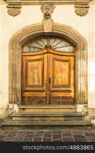 old vintage wooden with metal door of classical europe