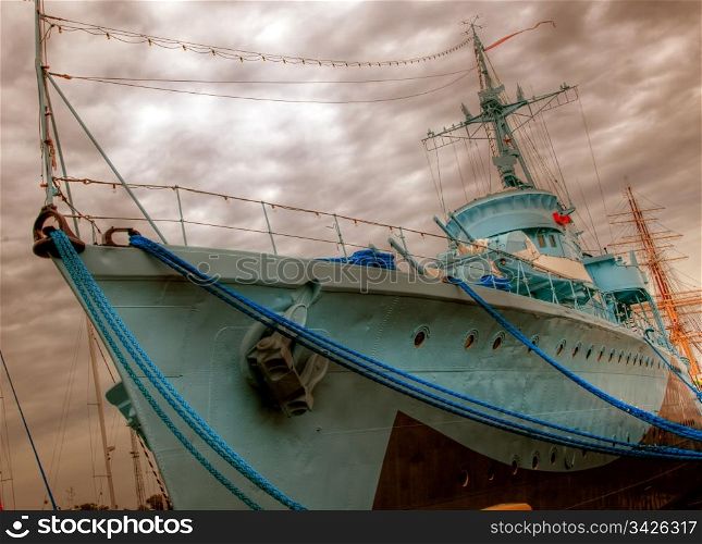 Old war ship in vintage mood