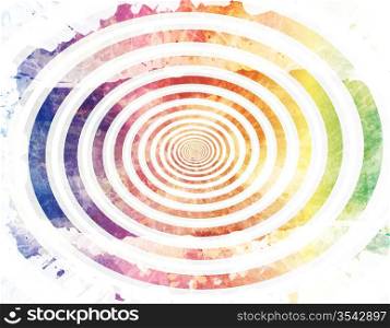 Old washed out paper grungy background with spiral design flowing to the center.