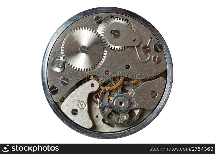 old watch - the device. The internal mechanism of watch - a photo close up