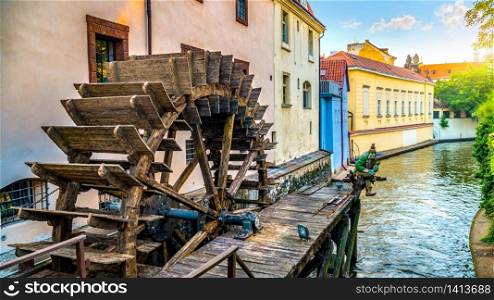 Old water mill in Prague at sunrise. Water mill in Prague