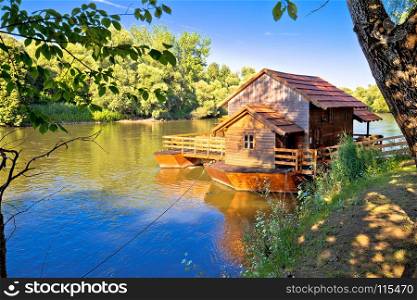 Old watermill on Mura river view, Medjimurje region of Croatia