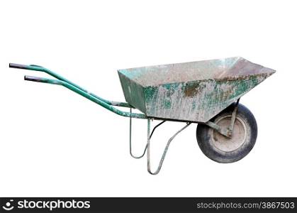 Old wheelbarrow isolated on a white background