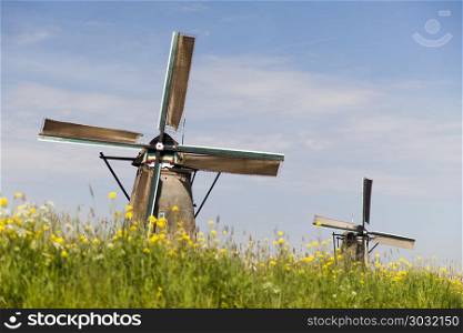 Old windmill, Kinderdijk in netherlands. Traditional old windmills in Netherlands