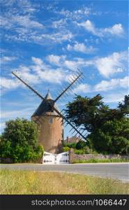 Old windmill (Moulin de Bel-Air), Le Bois-Plage near St Martin de Re, Ile de Re, Charente-Maritime in France