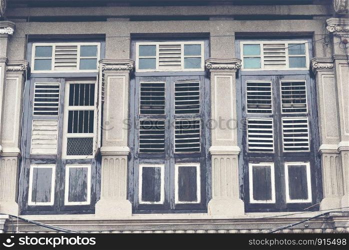 old windows in Penang city, Malaysia