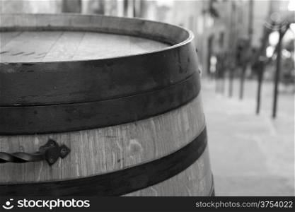 Old wine barrels exposed on street