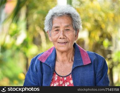 Old woman asia citizen grandmother elderly serious living in the countryside of life rural people in thailand