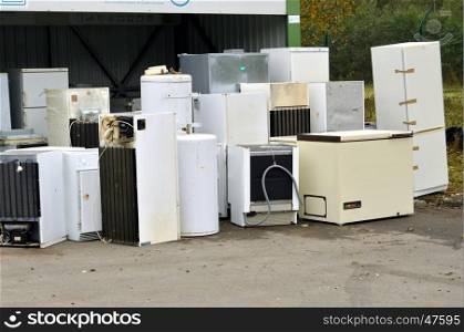Old woman household electrical appliances user to gather in a sorting office.