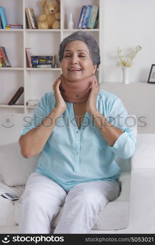 Old woman with neck brace