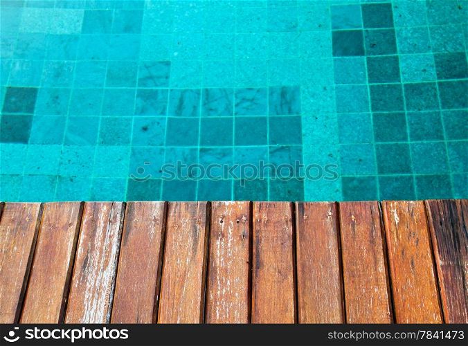 old wood pavement with pool edge background