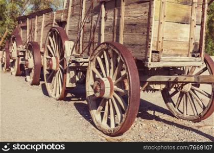 Old wooden american cart, vintage filter
