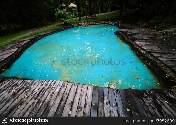 Old wooden and swimming pool
