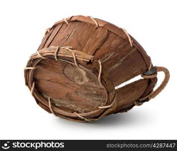 Old wooden basket isolated on a white background