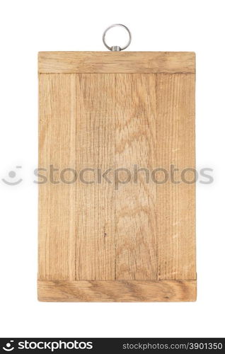 Old wooden cutting board on white background