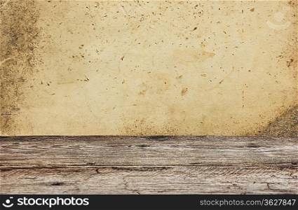 Old wooden deck table with vintage grunge background