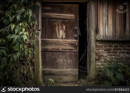 Old wooden door with post opening  created by AI