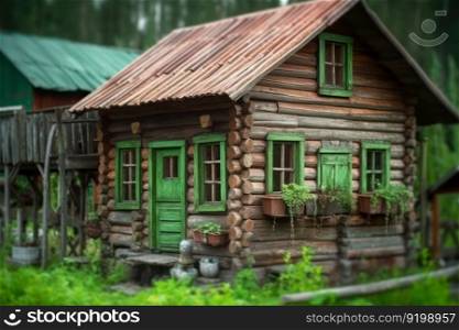 old wooden eco house in forest generative ai.