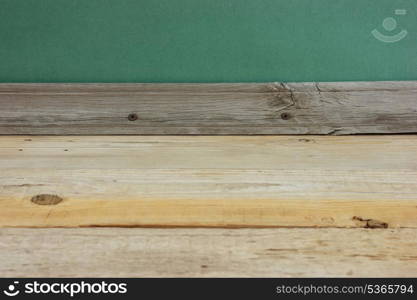 old wooden floor with green wall