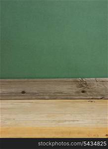 old wooden floor with green wall