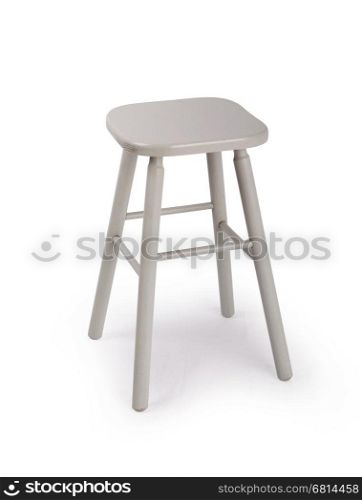 Old wooden grey stool isolated on white background