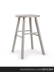 Old wooden grey stool isolated on white background