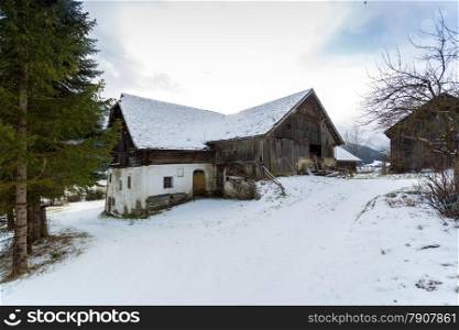 Old wooden house in forest at Austrian Alps