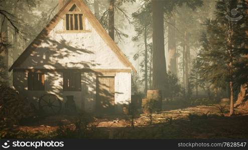 old wooden house in the autumn forest