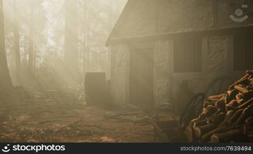 old wooden house in the autumn forest