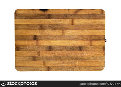 old wooden kitchen cutting board isolated on white background