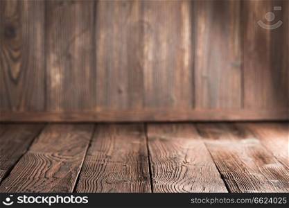 Old wooden planks corner of wall and floor , copy space. Old wooden planks corner