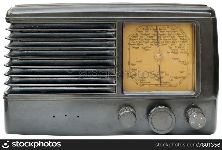 Old wooden radio isolated with clipping path