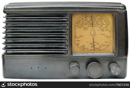 Old wooden radio isolated with clipping path