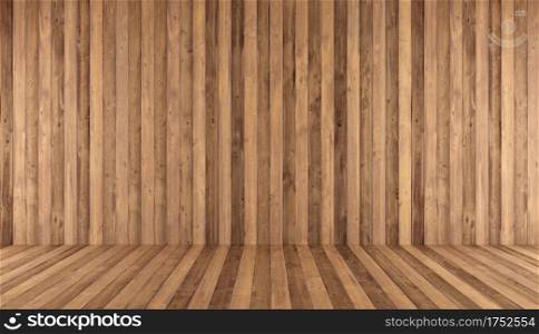 Old wooden room without furniture - 3d rendering. Empty old wooden room