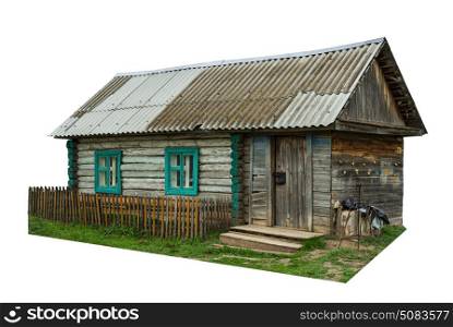 Old wooden rural house isolated on white background