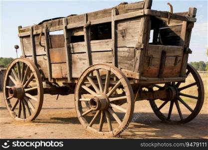 Old wooden rural wagon. Generative AI