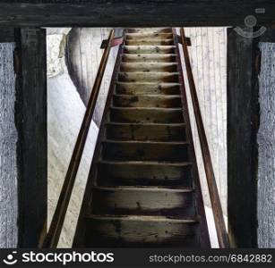 Old wooden stairs, inside Stara Lubovna medieval castle in Slovakia.