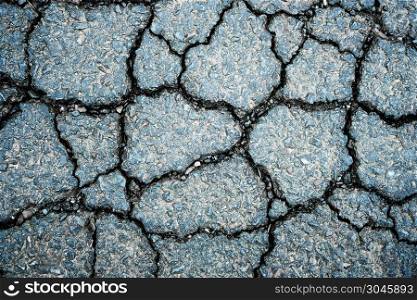 Old worn and cracked asphalt with cracks