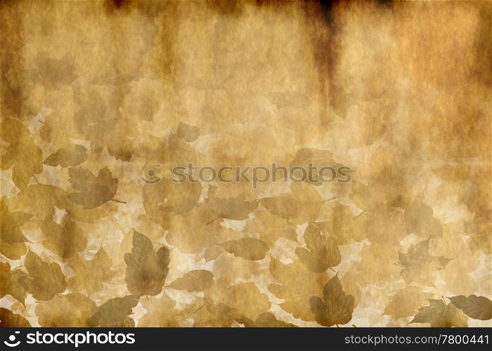 old worn leafy parchment. large background of old worn parchment with leafy pattern