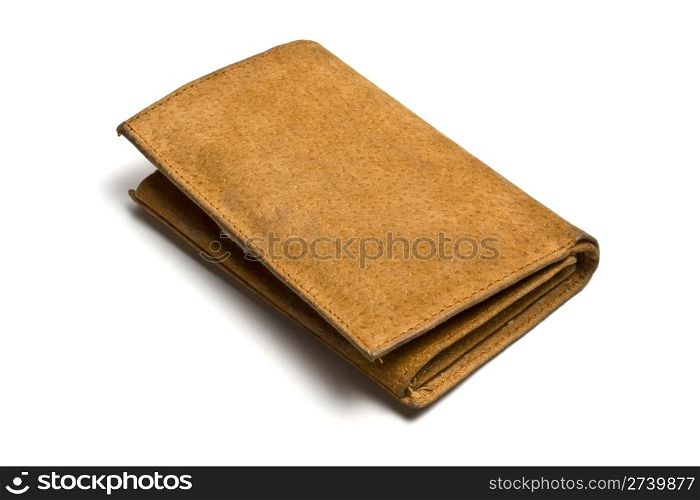 Old yellow leather wallet isolated on white background